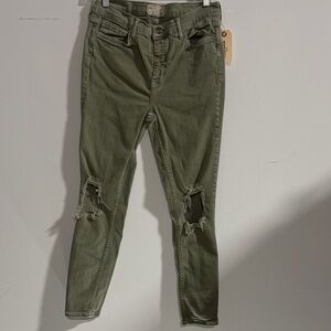 Olive Distressed Women Jeans